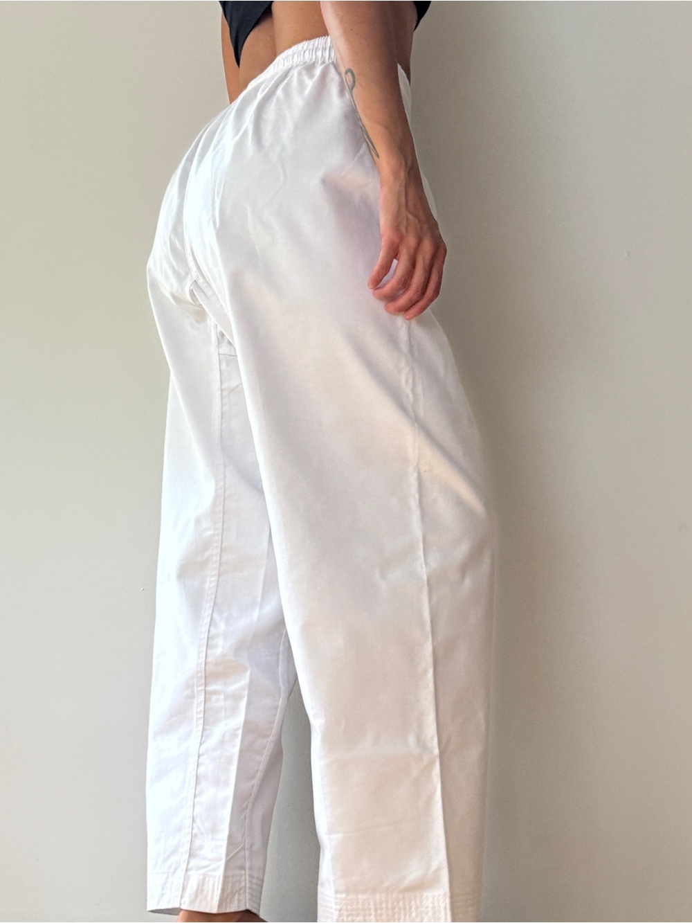 White wide leg Martial Arts Gi Pants drawstring streetwear Size S